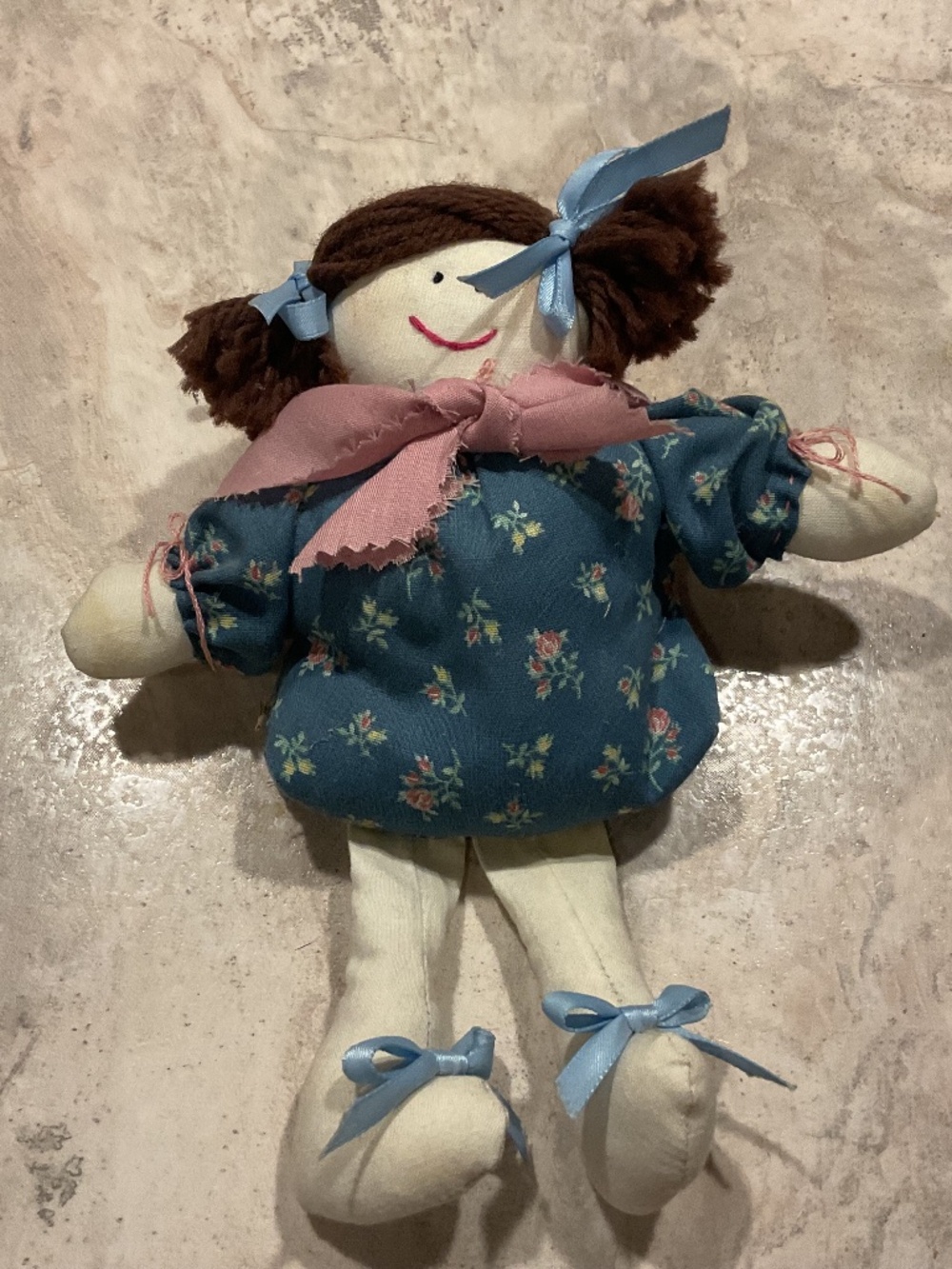 Vintage Cloth Doll Handmade Bean bag body 8” tall